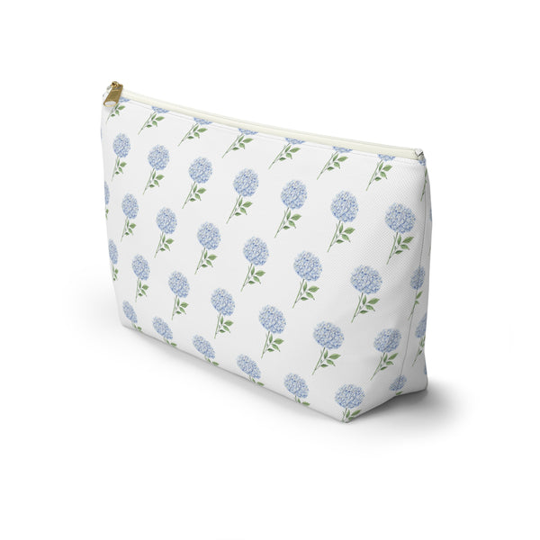 Blue Hydrangea Pattern - Accessory Pouch Zip Closure Available in Two Sizes