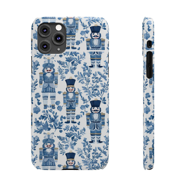 Slim Phone Case - Chinoiserie Holiday Nutcracker Blue and White Toile Protective Phone Case