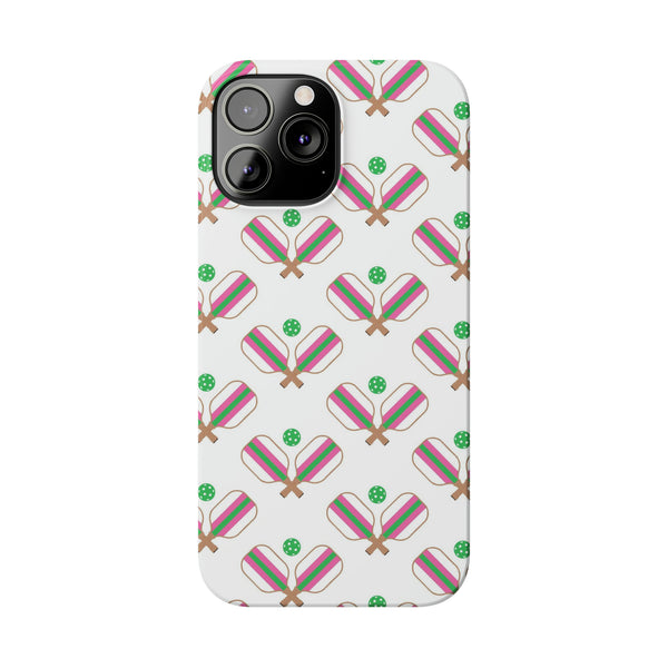 Pickle Ball Pickleball Lover Phone Case, Samsung,  iPhone Case Slim and Sleek, Preppy and Classic, Impact Resistant Shell Pink & Green