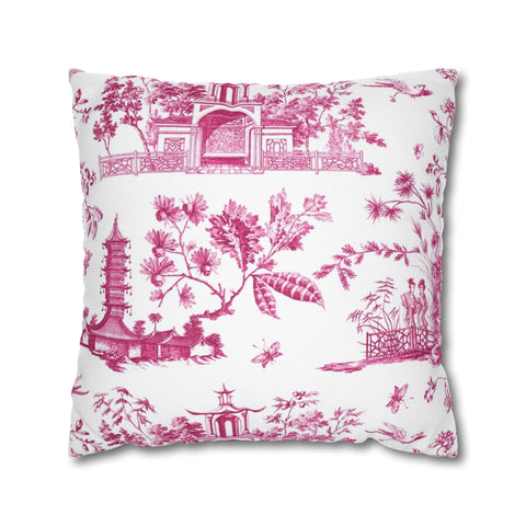 Hot Pink Toile Chinoiserie Pillow Cover with Zip Closure - Cover Only - Insert not included