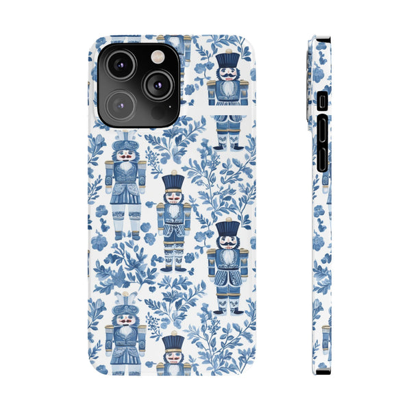 Slim Phone Case - Chinoiserie Holiday Nutcracker Blue and White Toile Protective Phone Case