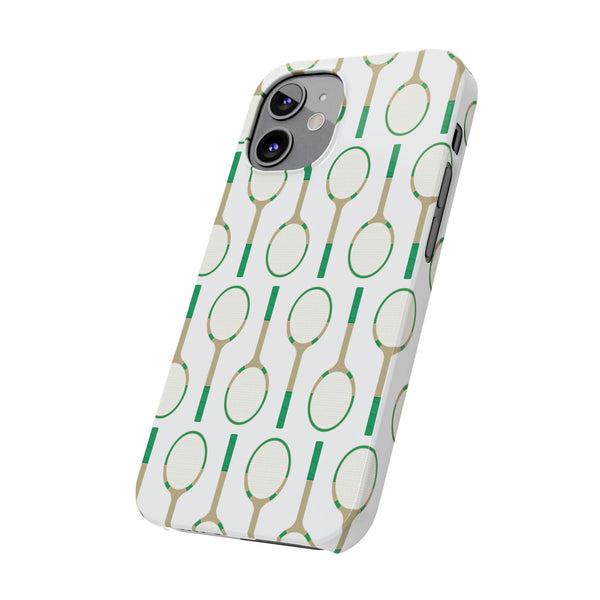 Vintage Tennis Racket in Green Phone Case Slim and Sleek, Preppy and Classic, Impact Resistant Shell