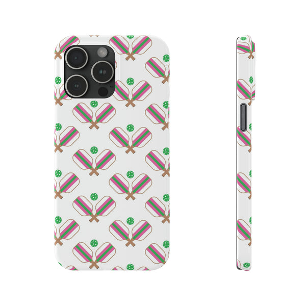 Pickle Ball Pickleball Lover Phone Case, Samsung,  iPhone Case Slim and Sleek, Preppy and Classic, Impact Resistant Shell Pink & Green