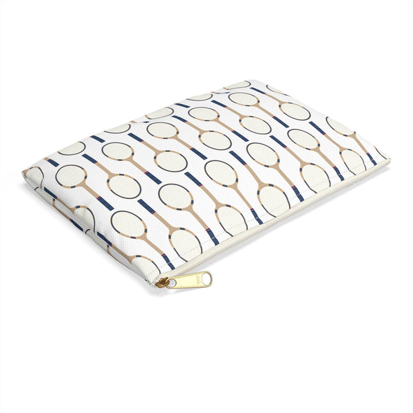 Vintage Tennis Racquet in Navy Pattern  - Accessory Pouch Available in Two Sizes