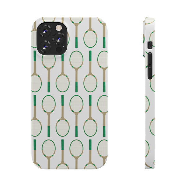 Vintage Tennis Racket in Green Phone Case Slim and Sleek, Preppy and Classic, Impact Resistant Shell