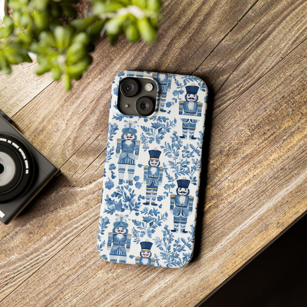 Slim Phone Case - Chinoiserie Holiday Nutcracker Blue and White Toile Protective Phone Case