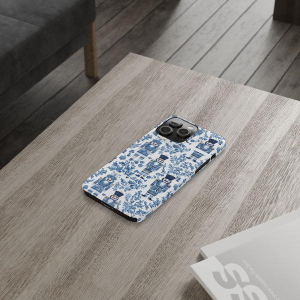 Slim Phone Case - Chinoiserie Holiday Nutcracker Blue and White Toile Protective Phone Case