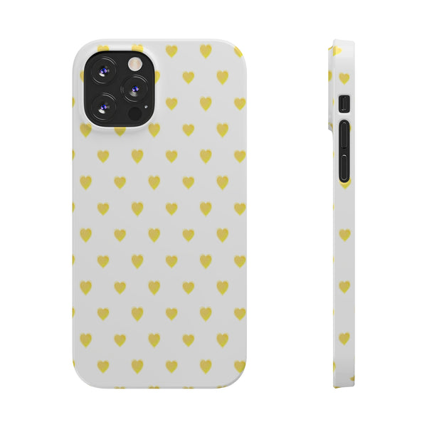 Preppy Hearts in Yellow, Heart Pattern,  Preppy Gift summer iPhone Case, Samsung Slim and Sleek, Classic, Impact Resistant Shell
