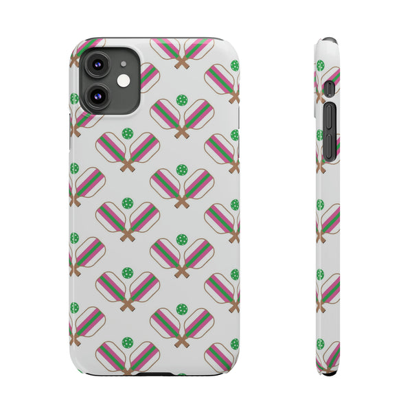 Pickle Ball Pickleball Lover Phone Case, Samsung,  iPhone Case Slim and Sleek, Preppy and Classic, Impact Resistant Shell Pink & Green