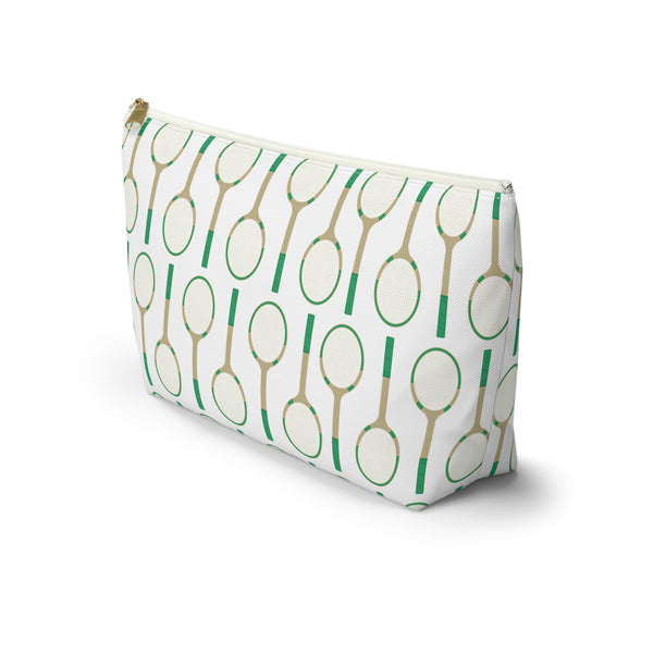 Vintage Tennis Racket in Green Preppy Pattern- Accessory Zip Pouch Available in Two Sizes