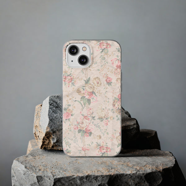 Flexible Phone Case in Romantic Floral Print - Beige, Neutral Tones