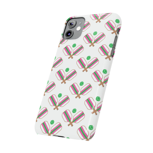 Pickle Ball Pickleball Lover Phone Case, Samsung,  iPhone Case Slim and Sleek, Preppy and Classic, Impact Resistant Shell Pink & Green