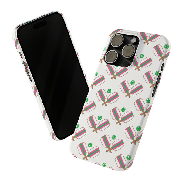 Pickle Ball Pickleball Lover Phone Case, Samsung,  iPhone Case Slim and Sleek, Preppy and Classic, Impact Resistant Shell Pink & Green