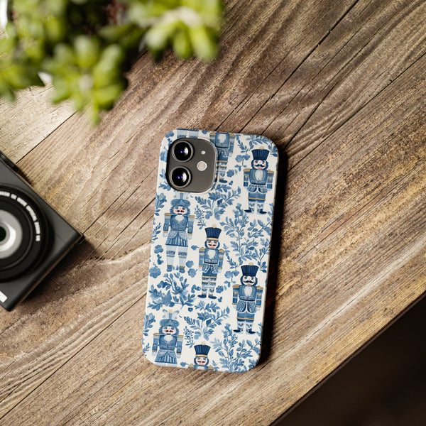 Slim Phone Case - Chinoiserie Holiday Nutcracker Blue and White Toile Protective Phone Case