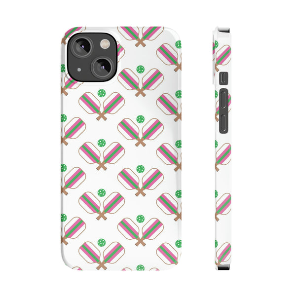 Pickle Ball Pickleball Lover Phone Case, Samsung,  iPhone Case Slim and Sleek, Preppy and Classic, Impact Resistant Shell Pink & Green