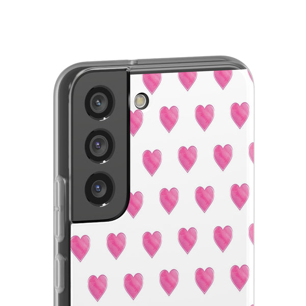 Flexible Phone Case - Preppy Hearts Watercolor Pink - Clear Shell pink Hearts - your case color will show through