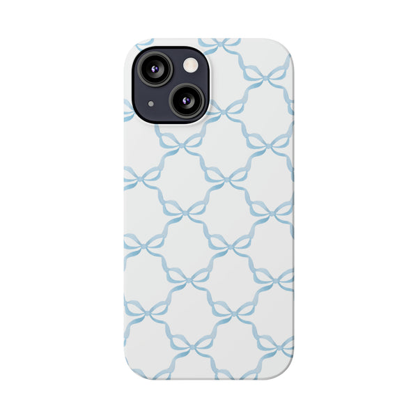 Coquette blue and white, loveshackfancy inspired, preppy bow print Phone Case Slim and Sleek, all iPhone 15 14 Plus Pro Max 13