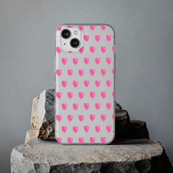 Flexible Phone Case - Preppy Hearts Watercolor Pink - Clear Shell pink Hearts - your case color will show through