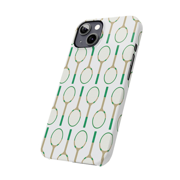 Vintage Tennis Racket in Green Phone Case Slim and Sleek, Preppy and Classic, Impact Resistant Shell