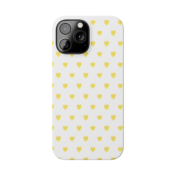 Preppy Hearts in Yellow, Heart Pattern,  Preppy Gift summer iPhone Case, Samsung Slim and Sleek, Classic, Impact Resistant Shell