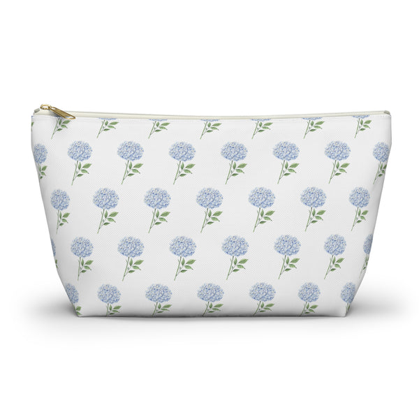 Blue Hydrangea Pattern - Accessory Pouch Zip Closure Available in Two Sizes