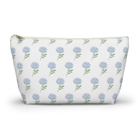 Blue Hydrangea Patter Zippered Accessory Pouch, Perfect Hostess Gift, Guest, ACK, Summer Weekend