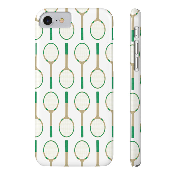 Vintage Tennis Racket in Green Phone Case Slim and Sleek, Preppy and Classic, Impact Resistant Shell