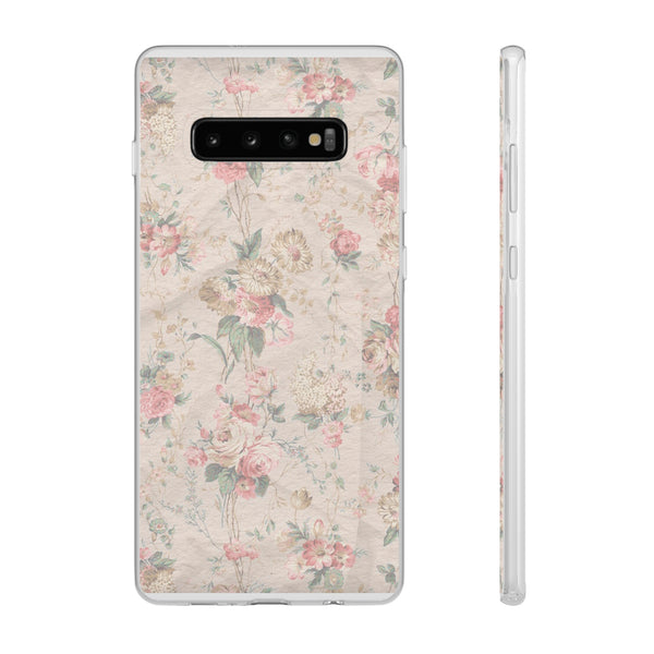 Flexible Phone Case in Romantic Floral Print - Beige, Neutral Tones