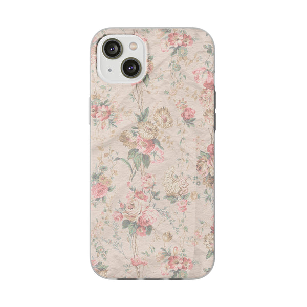 Flexible Phone Case in Romantic Floral Print - Beige, Neutral Tones