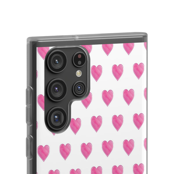 Flexible Phone Case - Preppy Hearts Watercolor Pink - Clear Shell pink Hearts - your case color will show through