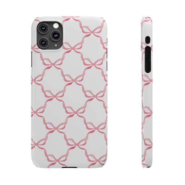 Bow Print, Coquette pink and white, loveshackfancy inspired, preppy print Phone Case Slim and Sleek, all iPhone 15 14 Plus Pro Max 13