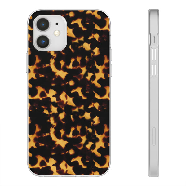 Flexible Phone Case - Tortoise Print Chic Spots leopard in classic neutral phones iphone Samsung clear access to all ports and functions