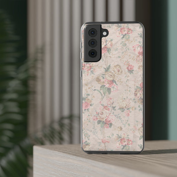 Flexible Phone Case in Romantic Floral Print - Beige, Neutral Tones