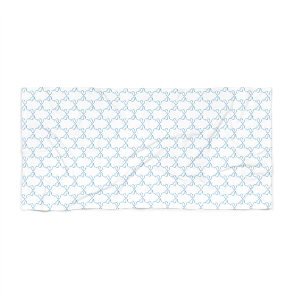 Beach or Bath Towel in Preppy Watercolor Blue Bows - Two Sizes