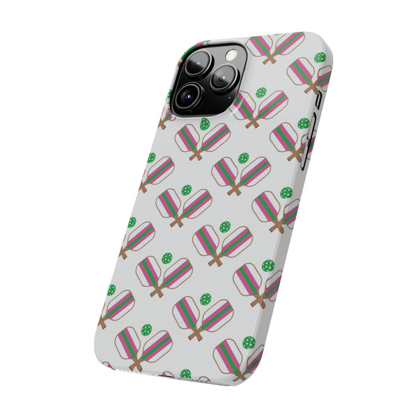 Pickle Ball Pickleball Lover Phone Case, Samsung,  iPhone Case Slim and Sleek, Preppy and Classic, Impact Resistant Shell Pink & Green