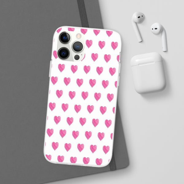 Flexible Phone Case - Preppy Hearts Watercolor Pink - Clear Shell pink Hearts - your case color will show through