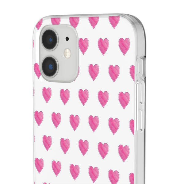 Flexible Phone Case - Preppy Hearts Watercolor Pink - Clear Shell pink Hearts - your case color will show through
