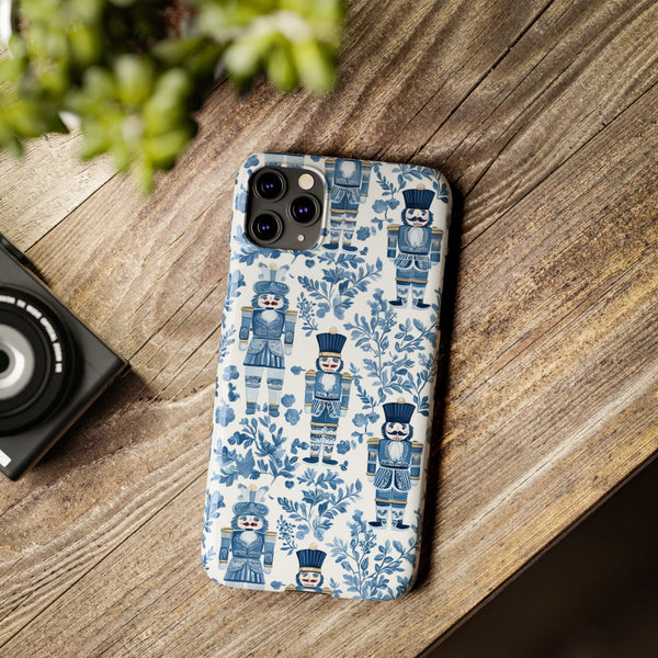 Slim Phone Case - Chinoiserie Holiday Nutcracker Blue and White Toile Protective Phone Case