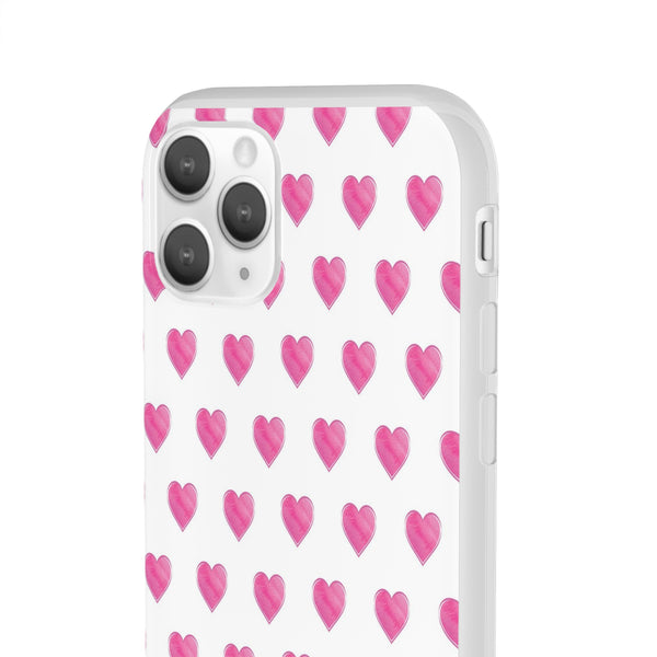 Flexible Phone Case - Preppy Hearts Watercolor Pink - Clear Shell pink Hearts - your case color will show through
