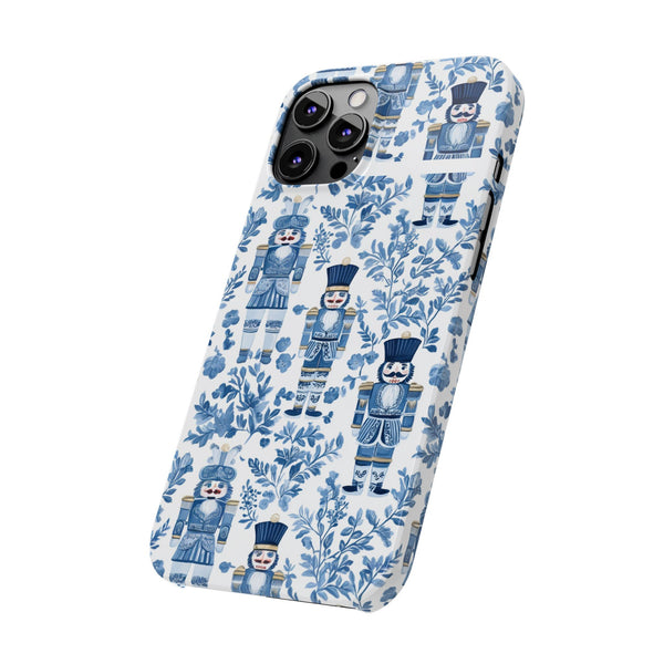 Slim Phone Case - Chinoiserie Holiday Nutcracker Blue and White Toile Protective Phone Case