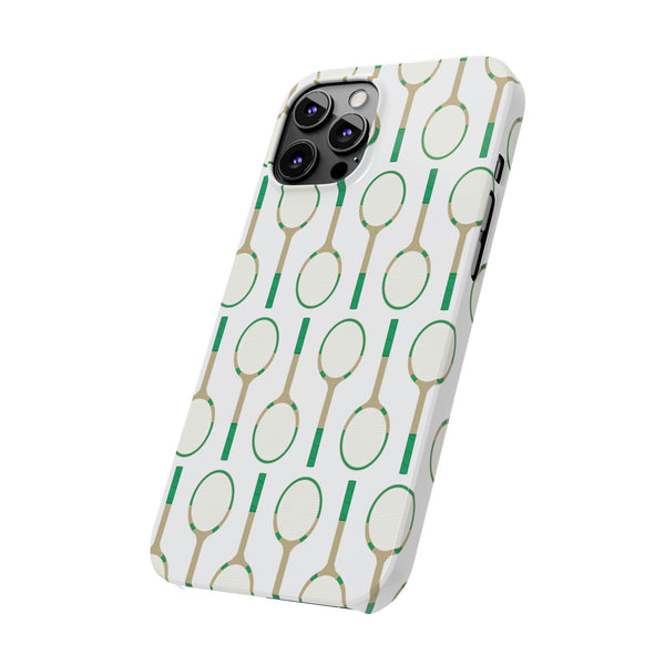 Vintage Tennis Racket in Green Phone Case Slim and Sleek, Preppy and Classic, Impact Resistant Shell