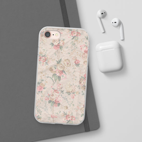 Flexible Phone Case in Romantic Floral Print - Beige, Neutral Tones