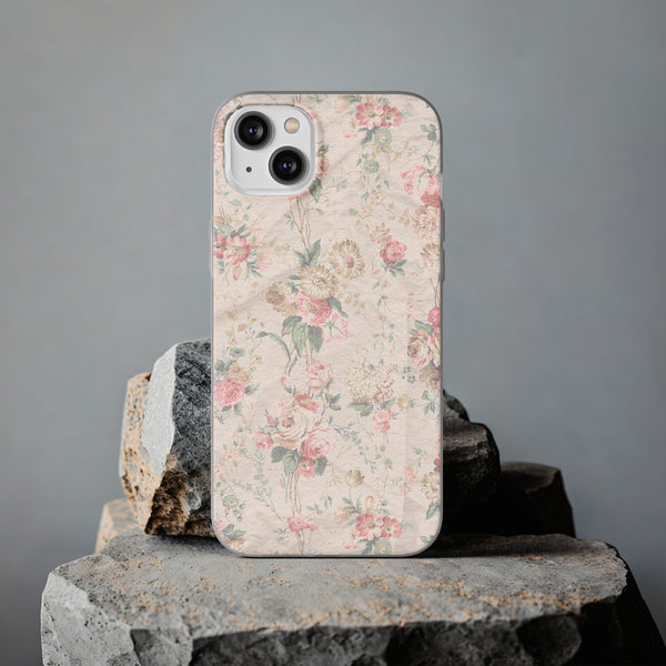 Flexible Phone Case in Romantic Floral Print - Beige, Neutral Tones