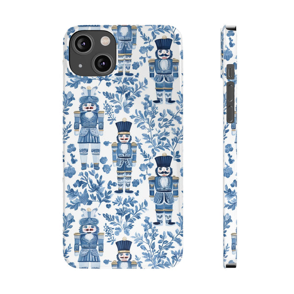 Slim Phone Case - Chinoiserie Holiday Nutcracker Blue and White Toile Protective Phone Case