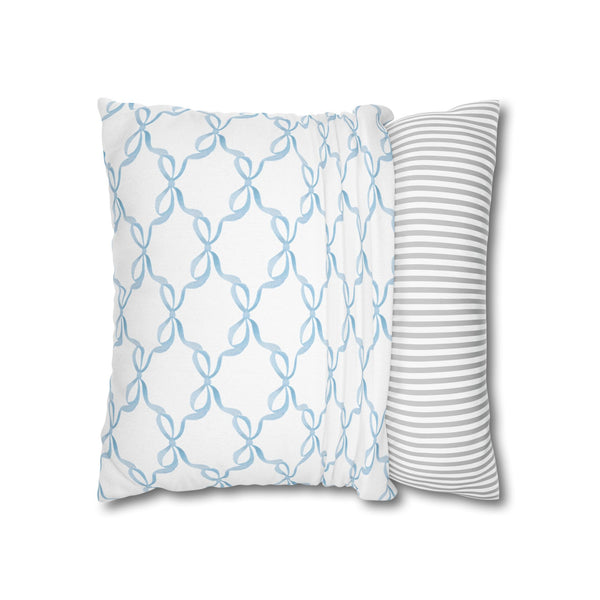 Watercolor Bow Blue Pillow Cover with Zip Closure - Cover Only - Insert not included - teen, tween, dorm room