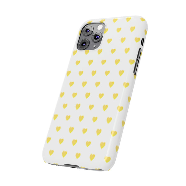 Preppy Hearts in Yellow, Heart Pattern,  Preppy Gift summer iPhone Case, Samsung Slim and Sleek, Classic, Impact Resistant Shell