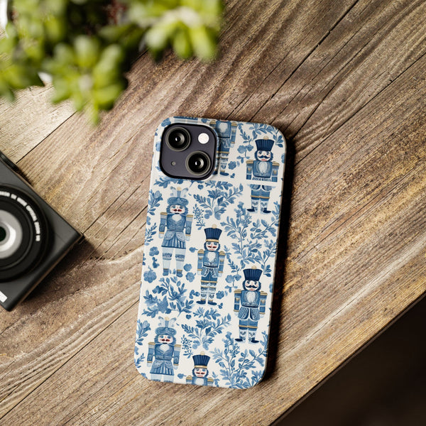 Slim Phone Case - Chinoiserie Holiday Nutcracker Blue and White Toile Protective Phone Case