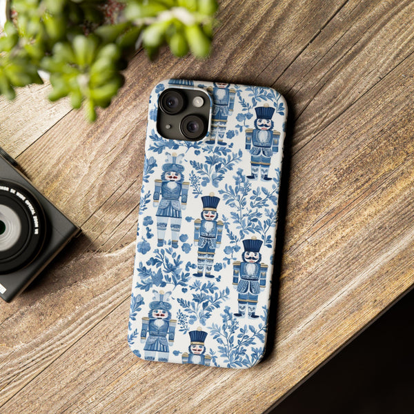 Slim Phone Case - Chinoiserie Holiday Nutcracker Blue and White Toile Protective Phone Case