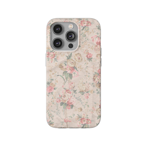 Flexible Phone Case in Romantic Floral Print - Beige, Neutral Tones
