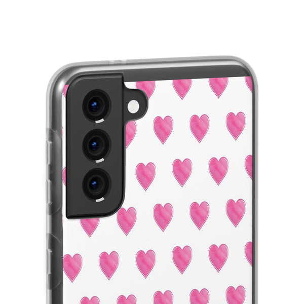 Flexible Phone Case - Preppy Hearts Watercolor Pink - Clear Shell pink Hearts - your case color will show through